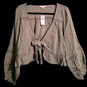 American Eagle Sage Green Tie Front Top
